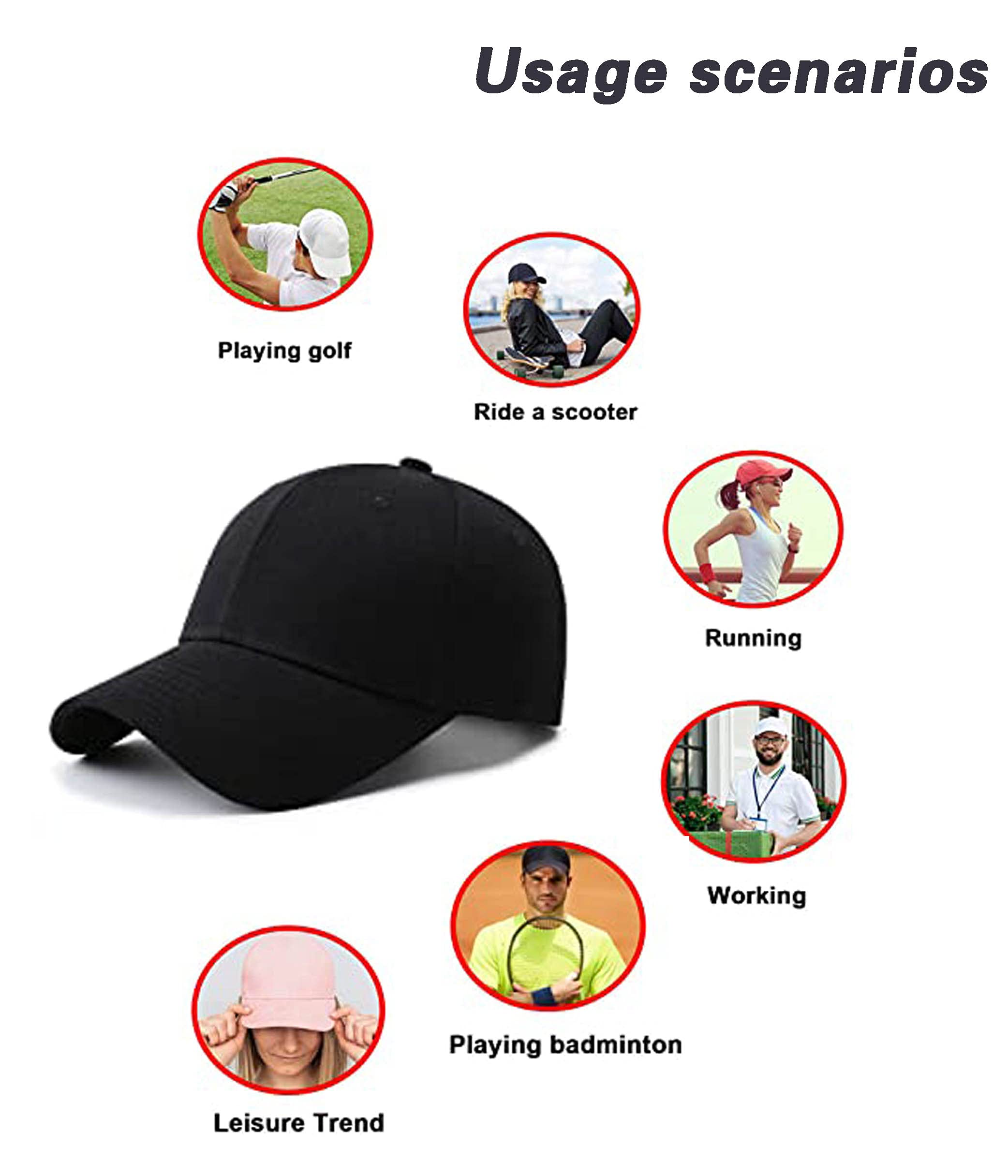 AOSMI 3 Packs Unisex Plain Cotton Strapback Baseball Hats Adjustable No-Logo Blank Clean Ball Caps for Men Women Outdoor Workout Black Grey Khaki