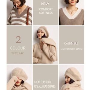 Ailaile Cashmere Berets Hats Women Winter Warm Merino Wool Knitted Oversized Beige Beanie