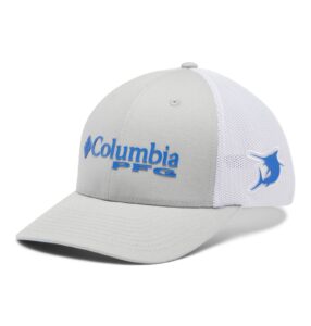 columbia unisex pfg mesh ball cap, cool grey/white/vivid blue/marlin, s/m