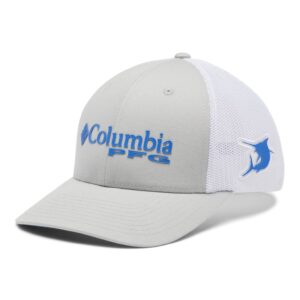 Columbia Unisex PFG Mesh Ball Cap, Cool Grey/White/Vivid Blue/Marlin, S/M