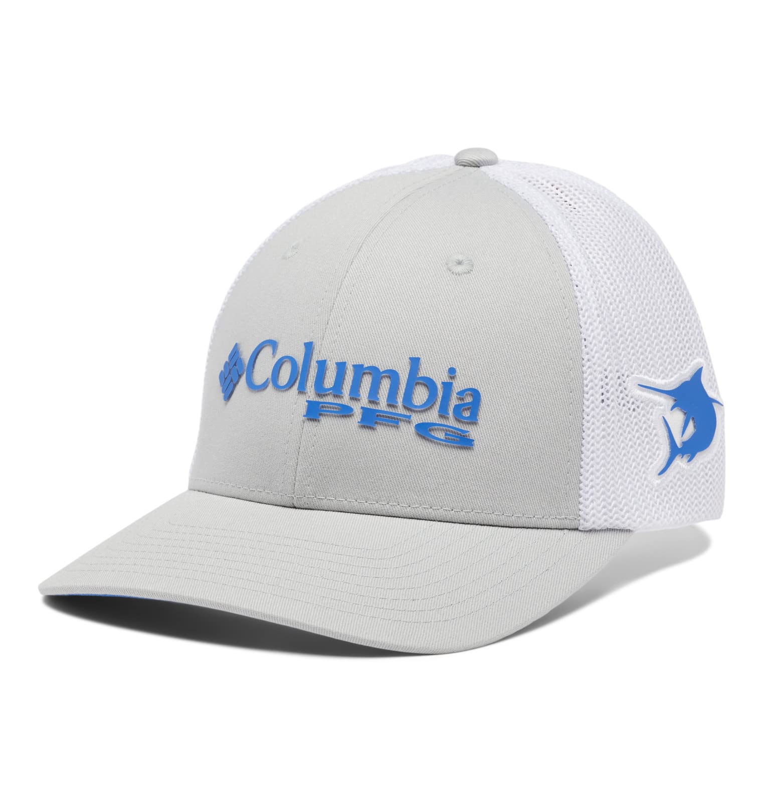 Columbia Unisex PFG Mesh Ball Cap, Cool Grey/White/Vivid Blue/Marlin, S/M