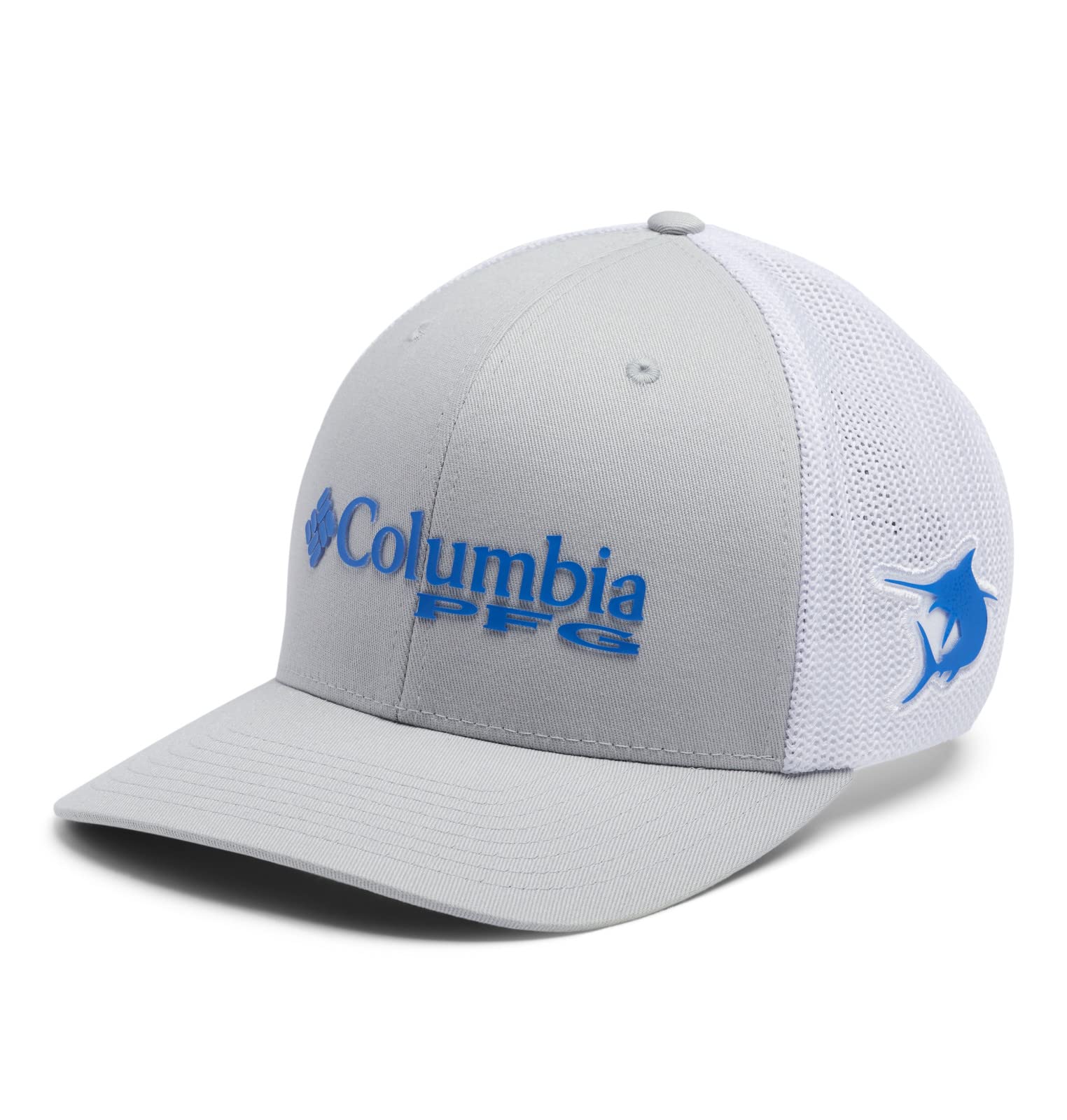 Columbia Unisex PFG Mesh Ball Cap, Cool Grey/White/Vivid Blue/Marlin, S/M