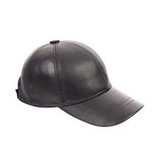 Zessano Genuine Leather Unisex Baseball Cap - 100% Sheep Leather Mens and Womens Baseball Cap with Adjustable Back Strap (Black)