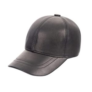 Zessano Genuine Leather Unisex Baseball Cap - 100% Sheep Leather Mens and Womens Baseball Cap with Adjustable Back Strap (Black)