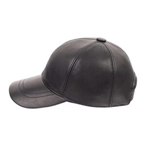 Zessano Genuine Leather Unisex Baseball Cap - 100% Sheep Leather Mens and Womens Baseball Cap with Adjustable Back Strap (Black)