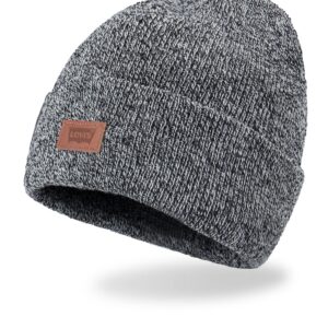 Levi's Unisex Adult All Season Comfy Leather Logo Patch Cuffed Hero Beanie Hat, Marled Grey