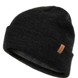 FURTALK Mens Beanie Fleece Lined Winter Hats Double Layered Stylish Knited Cuffed Plain Hat Dark Grey