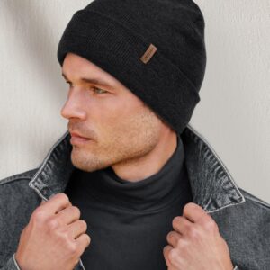 FURTALK Mens Beanie Fleece Lined Winter Hats Double Layered Stylish Knited Cuffed Plain Hat Dark Grey