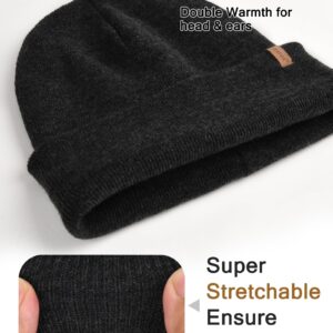 FURTALK Mens Beanie Fleece Lined Winter Hats Double Layered Stylish Knited Cuffed Plain Hat Dark Grey