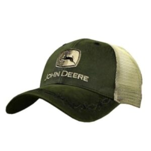 John Deere Mens Oilskin Khaki Mesh Back Embroidered Hat