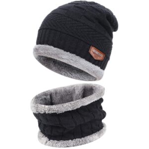 fz fantastic zone mens womens winter beanie hat scarf set warm knit thick fleece lined skull cap neck warmer for men women