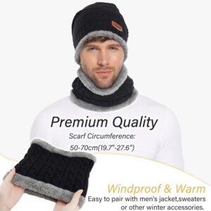 FZ FANTASTIC ZONE Mens Womens Winter Beanie Hat Scarf Set Warm Knit Thick Fleece Lined Skull Cap Neck Warmer for Men Women