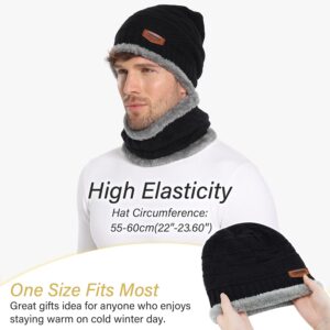 FZ FANTASTIC ZONE Mens Womens Winter Beanie Hat Scarf Set Warm Knit Thick Fleece Lined Skull Cap Neck Warmer for Men Women