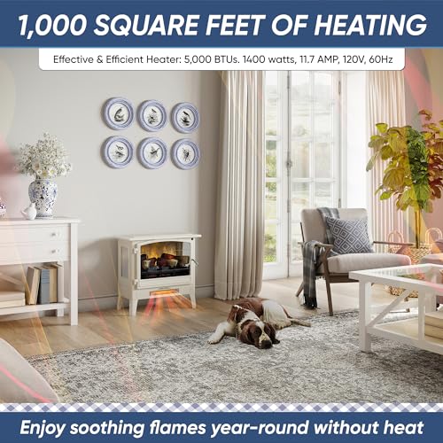 Country Living Infrared Freestanding Electric Fireplace Stove Heater in Cream | Provides Supplemental Zone Heat with Remote, Multiple Flame Colors, Metal Design with Faux Wooden Logs