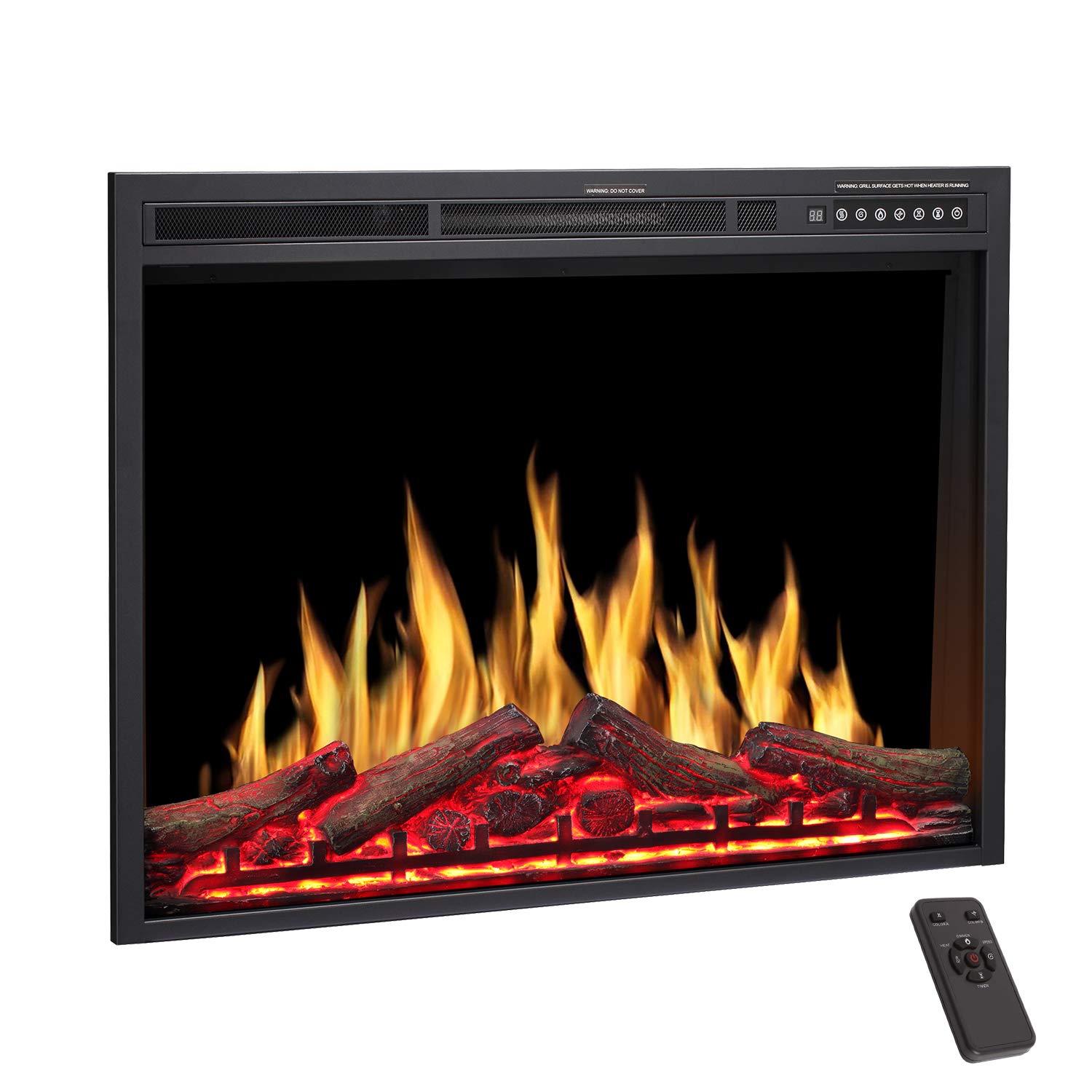 R.W.FLAME 34" Electric Fireplace Insert Adjuatble Flame Colors, Log Colors, Flame Speed and Brightness, Remote Control, 750W/1500W(34"x26")