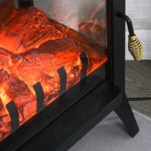 HOMCOM 23" Electric Fireplace Heater, Fire Place Stove with Realistic LED Flames and Logs and Overheating Protection, 750W/1500W, Black