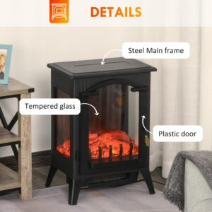 HOMCOM 23" Electric Fireplace Heater, Fire Place Stove with Realistic LED Flames and Logs and Overheating Protection, 750W/1500W, Black