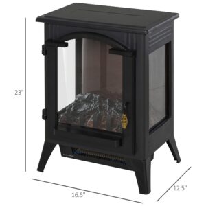 HOMCOM 23" Electric Fireplace Heater, Fire Place Stove with Realistic LED Flames and Logs and Overheating Protection, 750W/1500W, Black