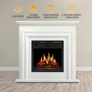 R.W.FLAME Electric Fireplace Mantel Wooden Surround Firebox, 36" White TV Stand with Freestanding Electric Fireplace, Remote Control, Adjustable Led Flame, 750W/1500w