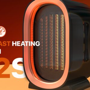 Ceramic Space Heater for Indoor Use, Overheat Protection, Tip-Over Protection, Low Noise Heating, Safe Electric PTC Portable Fan for Office Home Room, Black Smart Handy Warmer for Bedroom Desktop