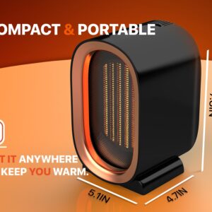 Ceramic Space Heater for Indoor Use, Overheat Protection, Tip-Over Protection, Low Noise Heating, Safe Electric PTC Portable Fan for Office Home Room, Black Smart Handy Warmer for Bedroom Desktop