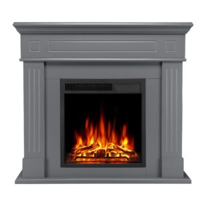 Electric Fireplace with Mantel, Tall Fire Place Heater Freestanding with Remote Control LED Flame for Living Room Bedroom, Gray