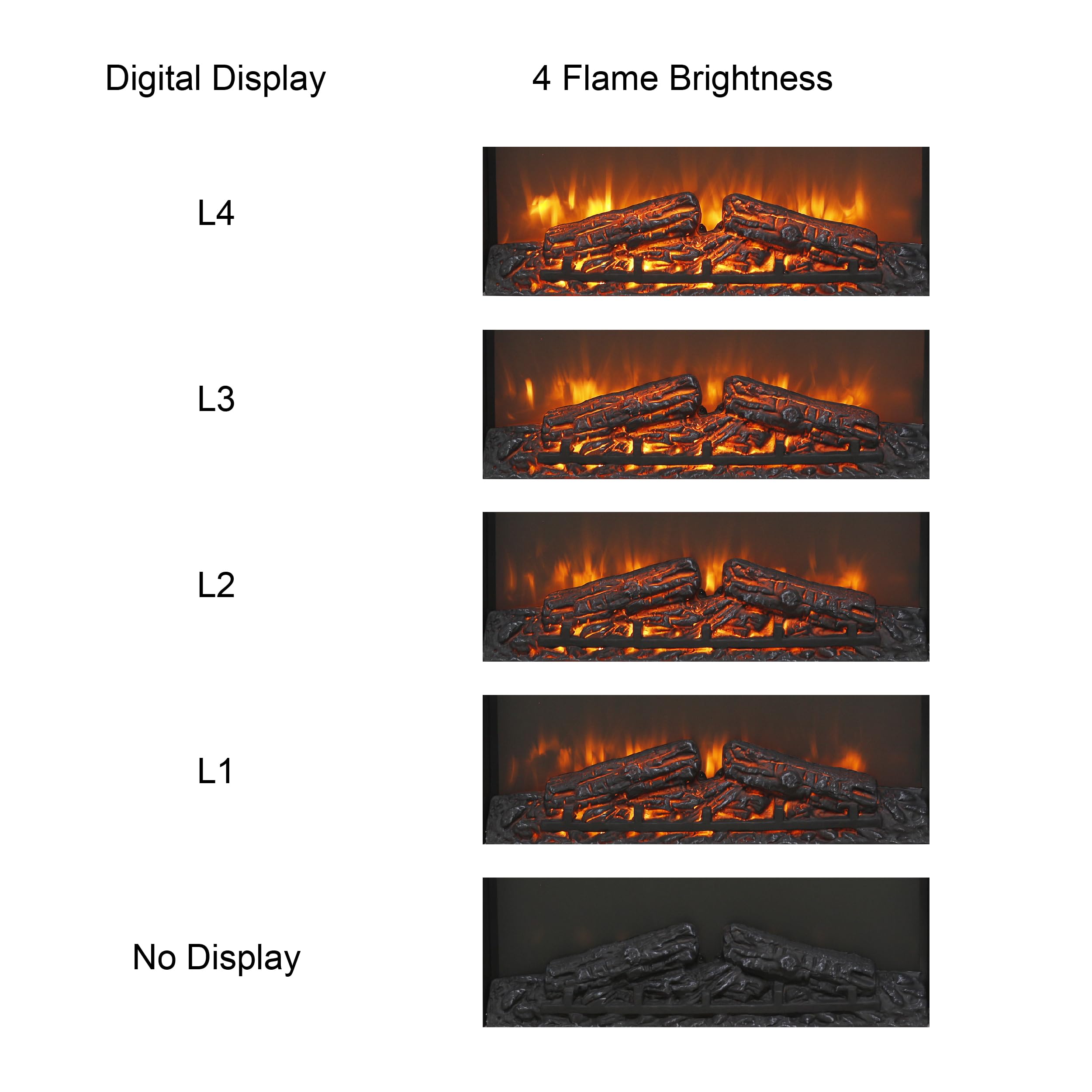 UPYOOE Electric Fireplace Inserts 26 inch, Electric Fireplace Heater with Realistic Resin Log, LED Fireplace Insert for TV Stand, Fireplace Cabinet, Free Standing,1400W, 5000BTU