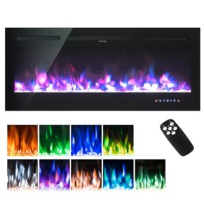 oralner electric fireplace 50 inch wide, recessed in-wall & wall-mounted fireplace insert heater with remote, 8h timer, 9 flame colors & 5 adjustable brightness, thermostat, 750w/1500w (50 inches)