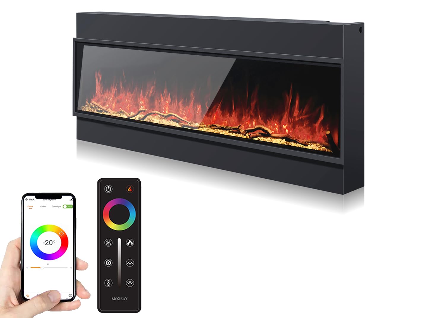 Electric Fireplace Heater 96" WiFi -Enabled Built-in Recessed Fireplace Unit with 251 Realistic Flame Color Combinations, Single-Sided 1500/750 Watt Heat Fire Place Insert Linear (44" Slim)