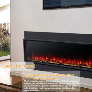 Electric Fireplace Heater 96" WiFi -Enabled Built-in Recessed Fireplace Unit with 251 Realistic Flame Color Combinations, Single-Sided 1500/750 Watt Heat Fire Place Insert Linear (44" Slim)