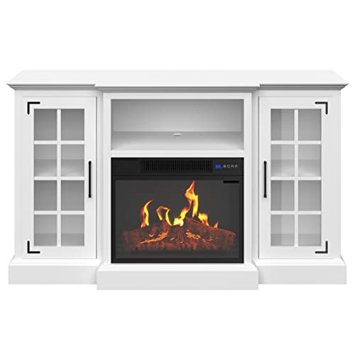 TV Stand with Electric Fireplace Fits TVs up to 65-Inches - Media Console with Storage Cabinet, Adjustable Heat, and LED Flames by Northwest (White)