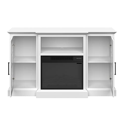 TV Stand with Electric Fireplace Fits TVs up to 65-Inches - Media Console with Storage Cabinet, Adjustable Heat, and LED Flames by Northwest (White)