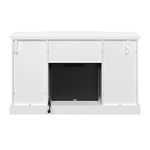 TV Stand with Electric Fireplace Fits TVs up to 65-Inches - Media Console with Storage Cabinet, Adjustable Heat, and LED Flames by Northwest (White)