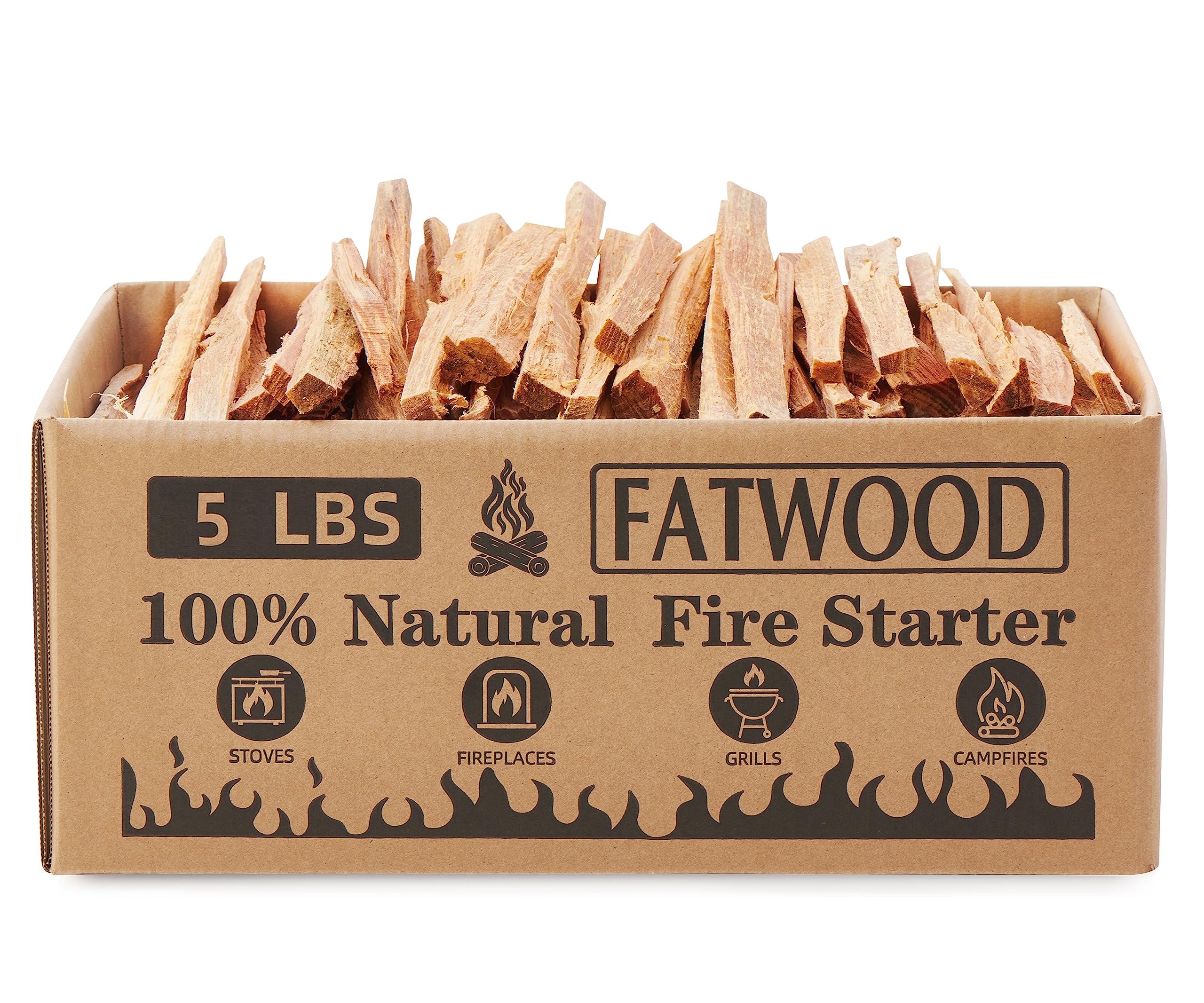 5 lbs Fatwood Fire Starter Sticks, 100% Natural Kindling Firewood Firestarter for Stoves, Pine Wood for Fireplaces, Campfires, Bonfires, Grill