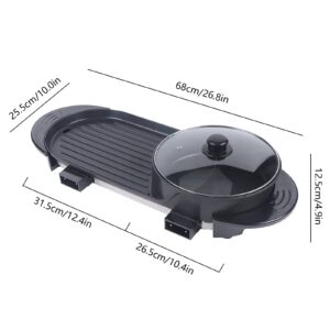 Electric Hot Pot Grill 2 in 1 BBQ Pan Grill Hot Pot 5 Speed Fire Adjustment Smokeless for Indoor 110V Black