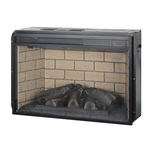 26" Electric Fireplace Insert- Woodlog Version with Brick