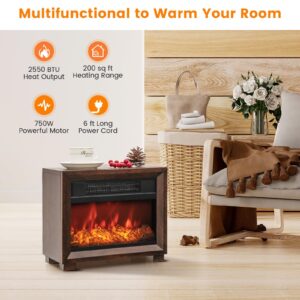 Tangkula Electric Fireplace Heater, 750W Mini Wooden Tabletop Fireplace with Realistic Flame, Safety Protection, 2550 BTU Portable Desktop Fireplace for Apartment, Christmas Decoration (Brown)