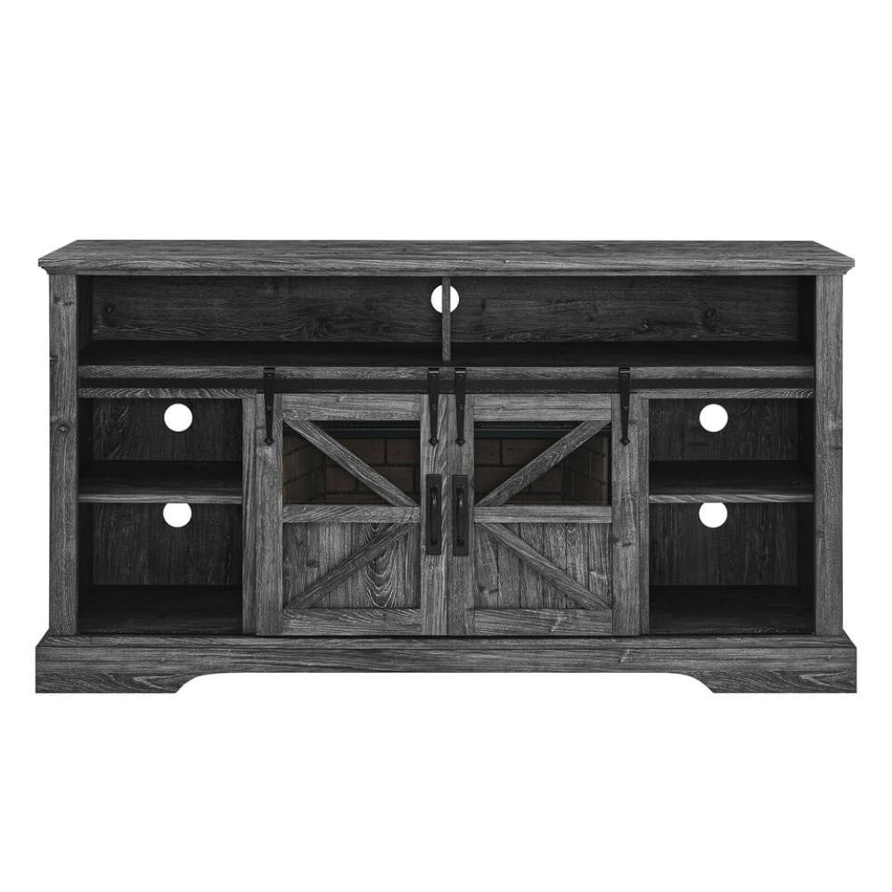 60" TV Stand with Electric Fireplace - Multi-Color Flames - Easy Assembly - Modern Farmhouse Entertainment Center