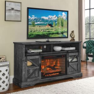 60" TV Stand with Electric Fireplace - Multi-Color Flames - Easy Assembly - Modern Farmhouse Entertainment Center