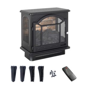 Electric Fireplace Infrared Heater with Remote Control, 18" Electric Fireplaces with Adjustable Brightness and Heating, 1500W Freestanding 3D Electric Fireplace Stove for Indoor Use, Black