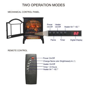 Electric Fireplace Infrared Heater with Remote Control, 18" Electric Fireplaces with Adjustable Brightness and Heating, 1500W Freestanding 3D Electric Fireplace Stove for Indoor Use, Black