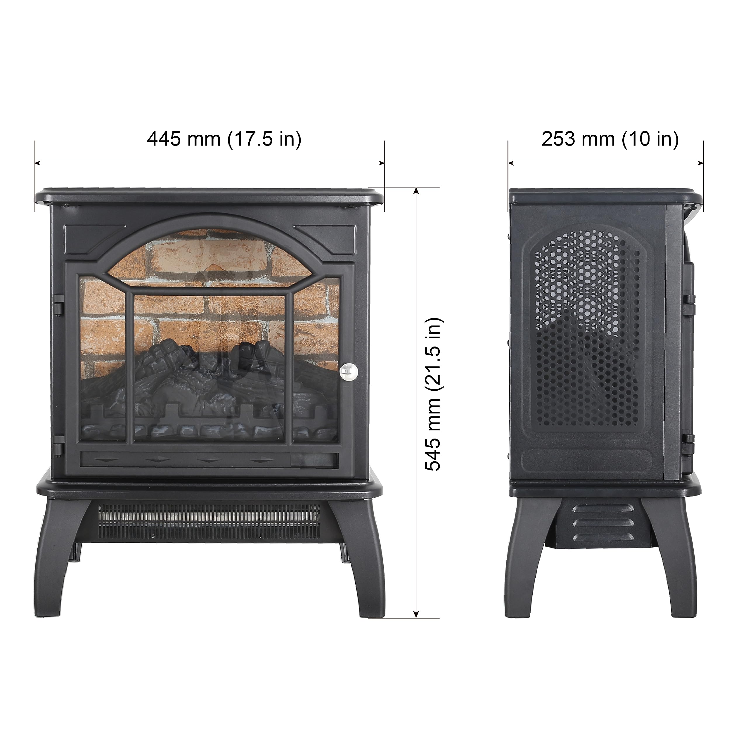 Electric Fireplace Infrared Heater with Remote Control, 18" Electric Fireplaces with Adjustable Brightness and Heating, 1500W Freestanding 3D Electric Fireplace Stove for Indoor Use, Black