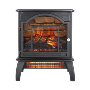 Electric Fireplace Infrared Heater with Remote Control, 18" Electric Fireplaces with Adjustable Brightness and Heating, 1500W Freestanding 3D Electric Fireplace Stove for Indoor Use, Black