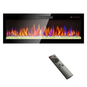 ivyhaven 50 inch long fireplace wall mounted, 16 flame colors, thin electric fireplace inserts, electric fireplace with remote control 11 temperature 64f -82f, touch screen, low noise