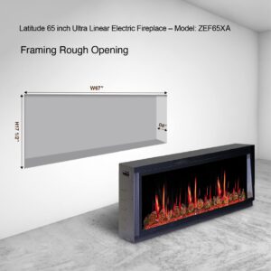 Litedeer Homes Latitude 65" Smart Electric Fireplace with App, Crackling Fire Sounds, Reflective Amber Glass, Black - ZEF65XA