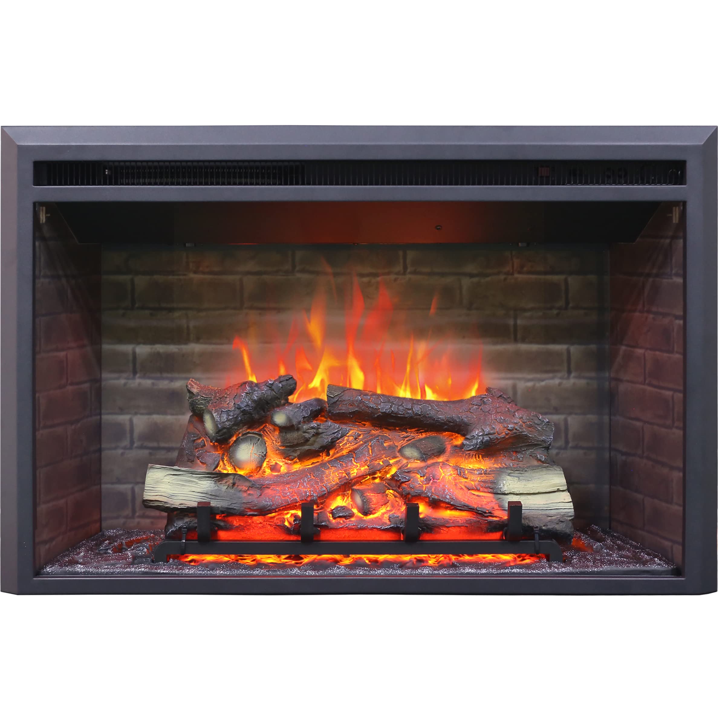 RICHFLAME Gavin Electric Fireplace Insert with Log Speaker, Designed for Stud, Wood Burning Opening, Cabinet & Wood Mantel, Remote Control, 750/1500W, Black, 33 5/64 Inches Wide, 21 Inches High