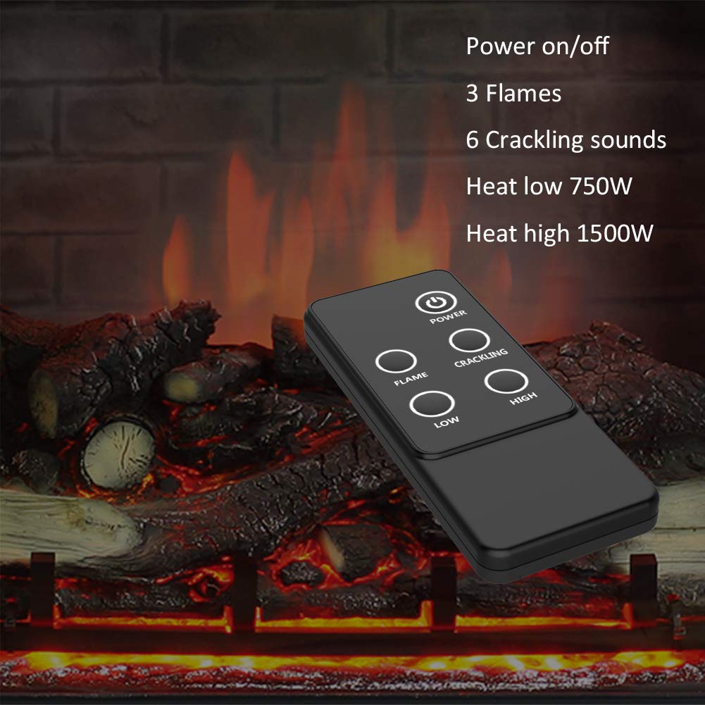 RICHFLAME Gavin Electric Fireplace Insert with Log Speaker, Designed for Stud, Wood Burning Opening, Cabinet & Wood Mantel, Remote Control, 750/1500W, Black, 33 5/64 Inches Wide, 21 Inches High