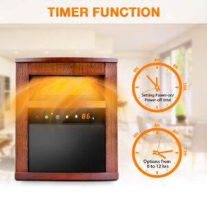 TRUSTECH Electric Space Heaters for Indoor Use, 1500W Infrared Heater with Remote Control, 3 Mode, 12h Timer, Small Portable Heater with Overheat & Tip-Over Protection, Room Heater for Bedroom, Office