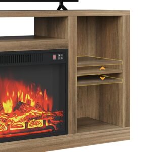 YESHOMY Electric Fireplace TV Stand for Televisions up to 65+ Inch, Media Entertainment Center Console Table with Four Open Storage Shelves & Cabinets, 58 Inch, Barnwood