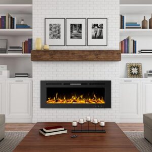 60” Electric Fireplace-Front Vent, Wall Mount or Recessed-3 Color LED Flame, 10 Fuel Bed Colors & 3 Media-Touch Screen & Remote Control by Lavish Home